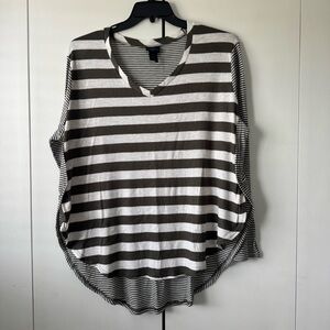 Rue21 Olive Green and White Striped Long Sleeve Top